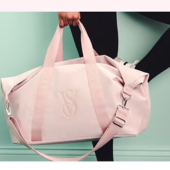 VICTORIA'S SECRET Metallic Light Pink Duffle Bag Tote Bag Blush Pink Travel Bag - Picture 5 of 6